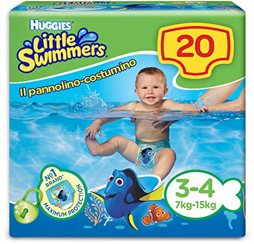 Huggies Little Swimmers Pannolini, Taglia 3/4 (7-15 kg), Pacco da 20 Pezzi