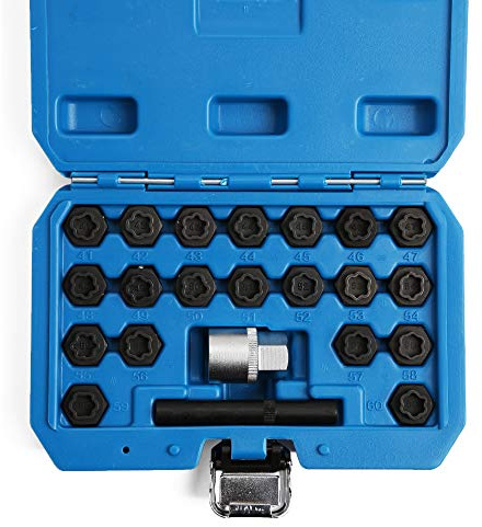 WINTOOLS Compatibile con 22 pezzi antifurto per bulloni di bloccaggio delle ruote, set di rimozione chiavi per BMW