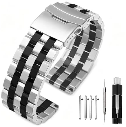 Kai Tian 18mm 20mm 22mm 24mm 26mm gebürstetes Finish Herrenuhrband Edelstahlarmband Silber Blakc Blau Uhrenarmbänder Ersatz Faltschließe Metall Uhrenarmbänder für Männer Frauen