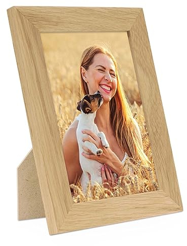 PHOTOLINI Bilderrahmen 13x18 Holz Eiche, breiter Bilderrahmen 18x13, Fotorahmen 13 x 18 Holz mit Acrylglas, Picture Frame 18x13 zum Aufhängen & Aufstellen, Bilder Rahmen 13x18 für Fotos