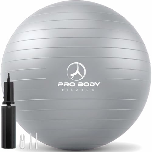 ProBody Pilates Ball-Gymnastikball, Yoga-Ballstuhl, Stabilitätsballstuhl in Mehreren Größen, Geburtsball in Fitnessstudioqualität für Schwangerschaft, Training und Physiotherapieball (Silber, 85 cm)