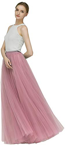 EllieHouse A Line Long Full Bridesmaid Tulle Skirt for Wedding Evening Party P68 Dusty Pink S