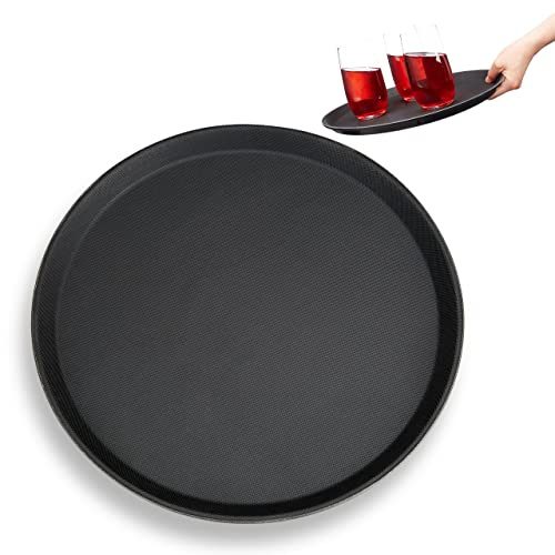 2 x Gastro Tablett, rutschfeste Oberfläche, hoher Rand, Kellnertablett für Café, Bar, Restaurant, Ø 35 cm, schwarz
