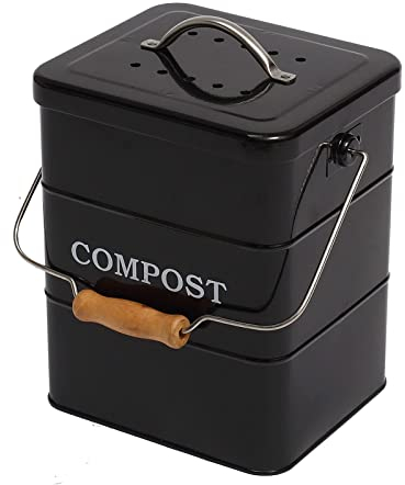 ayacatz Metall komposteimer mit Deckel Küche biomülleimer Arbeitsplatte und Unterschrank Mini komposter, 6L biomülleimer küche klein, Behälter Compost Bin mit Kohlefilter-(Schwarz)