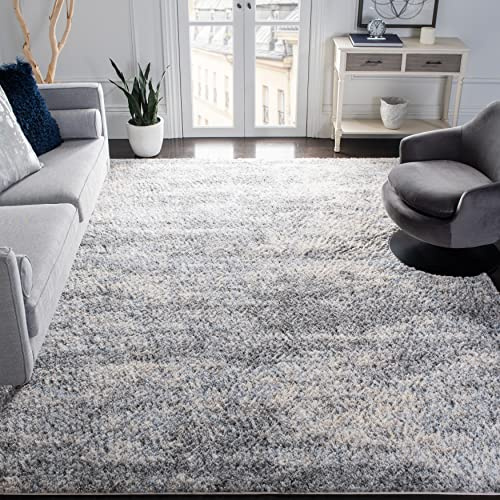 SAFAVIEH Berber Shag Collection Area Rug - 9' Square, Grey Blue & Cream, Non-Shedding & Easy to Clean, Ideal for Living Room, Bedroom, Dining Space (BER219G)