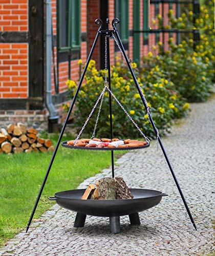 KORONO ® Set - Schwenkgrill mit Kurbel 180cm und Feuerschale, Grillrost (Roh-Stahl) 80cmØ und Feuerschale 100cmØ