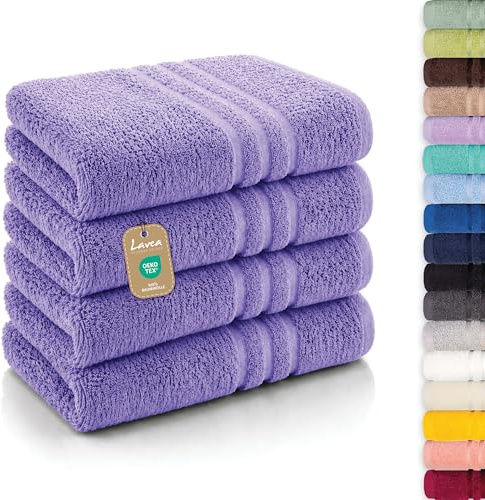 Lavea® 4er Set Handtücher 50x100 cm, Elena Frottiererie, 100% Baumwolle, Saugstark & Weich, Handtücher Set, Waschbar, Trocknergeeignet, Gäste Handtücher, Frottierhandtuch - Lavendel