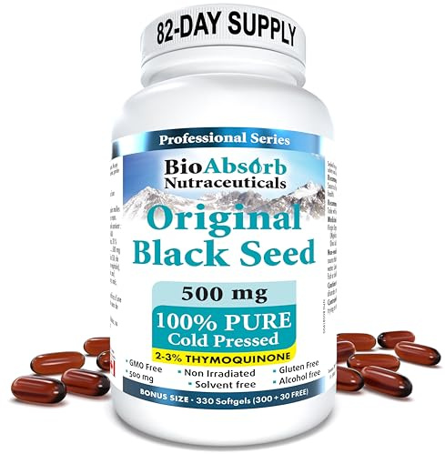 Bio Absorb Black Seed Oil Capsules, 82-Day Supply, Cold Pressed Pure Black Cumin Seed Oil (Nigella Sativa) (330 softgels, 500mg)