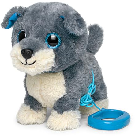 YH YUHUNG Interaktiver Hund mit Leine Grau, Schnauzer Welpe Spielzeug, Läuft & Bellt per Knopfdruck, Elektronischer Roboter Hund Plüschtier für Kinder 3+ (Grau/Blau)