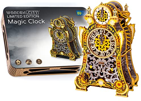 WOODEN.CITY Holzuhr-Kits Magic Clock Limited Edition – 3D-Holzmodellbausätze – Lustige Holzmodelle zum Bauen für Erwachsene und Jugendliche – Bausatz mit antikem Wanduhrmechanismus – 149 Teile