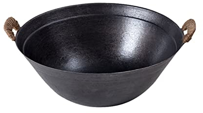YYUINU Padella in ghisa, doppia orecchia, in ferro tradizionale, anticato, con manico in corda di canapa, 36 cm