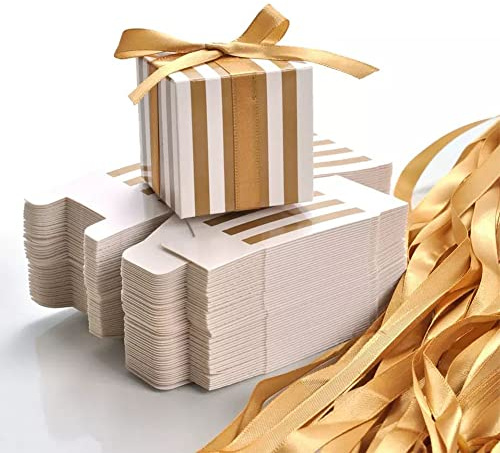 50 Pièces Boîte-cadeau de Fête à Rayures, Boîte à Bonbons en Papier, Boîtes à Bonbons de Mariage, Boîtes à Dragées avec Rubans, Coffret Cadeau pour Anniversaire, Fête, Mariage