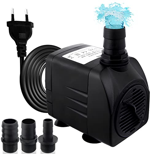 Awroutdoor Wasserpumpe Tauchpumpe, Ultraleise Teichpumpen, 2000L/H Aquariumpump für Teich Brunnen Aquarium Garten, Submersible Pumpe 3 Düse 13-16-19 mm, mit 4 starken Saugnäpfen(30W)