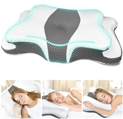 CHxxy Memory Foam Pillows, Cervical Pillow for Neck & Shoulder Pain Relief | Ergonomic Contour Neck Pillow, Soft for Side, Stomach & Back Sleepers, Pillowcase machine washable,62×38×13.5cm