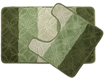 Emma Barclay Halo - Tonal Stripe 2pc Bath set (Mat 45x75cm / Pedestal 45x45cm) (Green)