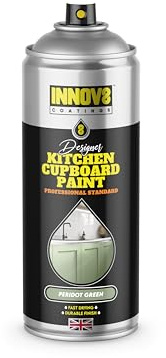 INNOV8 COATINGS DESIGNER KITCHEN CUPBOARD SPRAY PAINT - DIY - NO PRIMER OR TOP COAT - SATIN Finish – 1 x 400 ml - Peridot Green - Fast Dry - CABINET, FURNITURE, WOOD, MDF, PLASTIC & METAL
