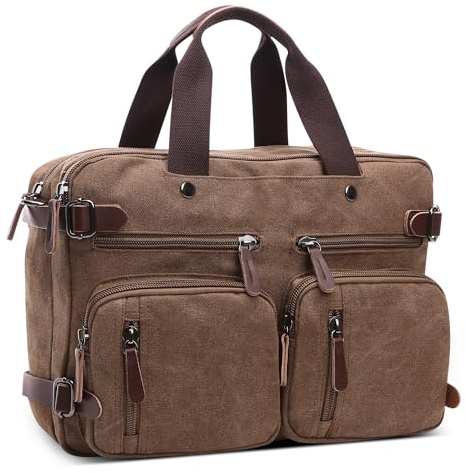 DEEVORCA Canvas Rucksack Herren Vintage Mode Schulrucksack 15 Zoll Laptoptasche Handtasche für Reisen Lässig Arbeit Camping Täglich Leinwand Tagesrucksack Herren Messenger Bag Braun