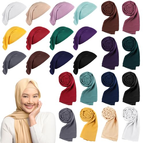 Bunnycool 24 Pcs Hijab Scarf for Women Solid Color Chiffon Long Scarf Shawls and Wraps Lightweight for Muslim Women Gifts(Bright Colors)