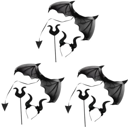 SAFIGLE 3sätze Teufel Kostüm Set Teiliges Set Mit Teufelshörnern Flügeln Und Haarreif Für Halloween Karneval Und Kostümpartys Accessoire Für Cosplay Und Schaurige Auftritte