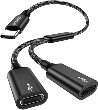 MOGOOD Adaptador USB C a 2 USB C, Splitter Cable de Nailon y Aluminio | Negro. Convierte 1 USB C en 2. Cable trenzado y aluminio. Para ratón, teclado o USB-C en Mac, iPad o Samsung. Plug & play.