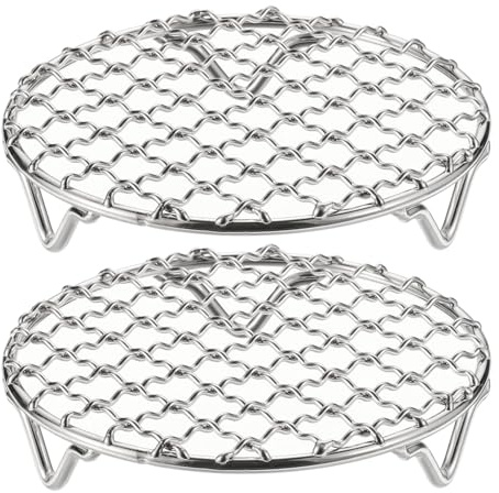 HARFINGTON 2pcs Round Cooking Rack 4.7-inch 201 Stainless Steel Cross Wire Barbecue Grill Net with 20mm Legs for Cooking Baking Steaming BBQ
