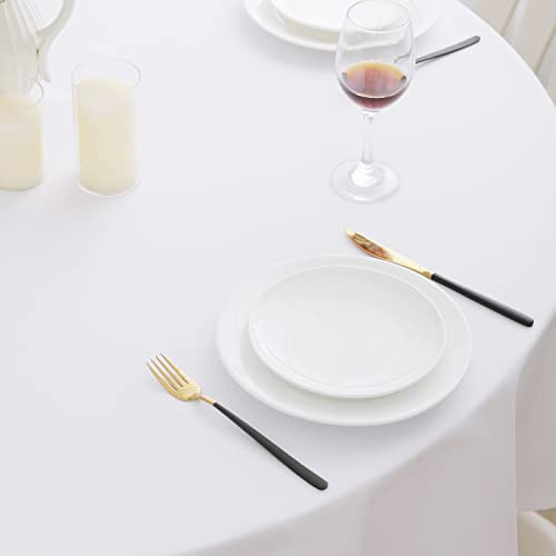 Romanstile Tischdecke rund 140 cm Weiss abwaschbar und wasserabweisend Tischtuch Tischwäsche Table Cloth für Frühling,Party,Cafe,Restaurant,Hotel,Esszimmer,Garten,Outdoor,Draußen,Ostern,für 4 Personen