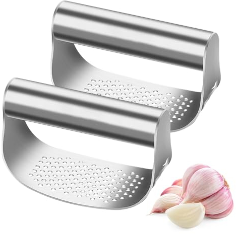 Presse-ail à Bascule en Acier inoxydable, Presse ail Manuel en Professionnel, Presse-ail - Outil de cuisine,Presse ail inox, Broyeur de gingembre ergonomique（2 PCS）