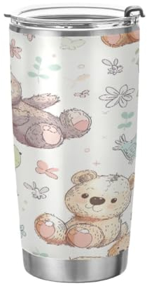 JUMBEAR Vaso de 20 onzas, lindo oso de dibujos animados, de acero inoxidable, aislado al vacío, taza de café y agua, taza térmica de viaje para el hogar y exteriores