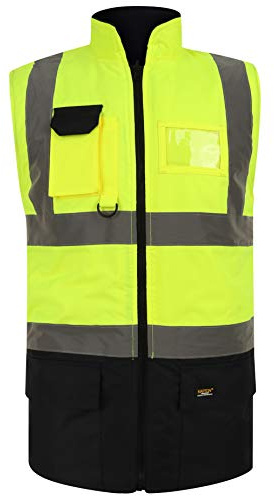 JMA Trading® Hi Vis Bodywarmer Fleece Lined Reversible Gilet Jacket Hi Viz High Visibility Waterproof Workwear Security Safety Wear Warm Sleeveless Waistcoat Body Warmer Vest Top Plus Size S-3XL