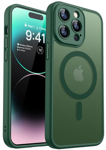 CANSHN für iPhone 14 Pro Hülle mit Kameraschutz, Dunkelgrün | Vollständiger Schutz der Kamera, matte transparente Unterseite
