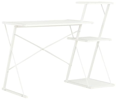 Sufrk Schreibtisch mit Regal Weiß 116×50×93 cm Schultisch Gaming Tisch Klein Pc Schreibtisch