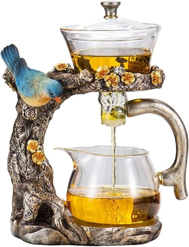 WIHXES Théière magnétique en verre avec infuseur – Service à thé Kung Fu semi-automatique – Capacité 400 ml – Doré
