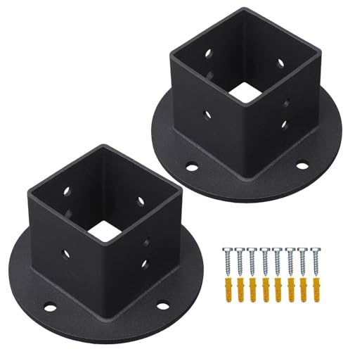 2 Pack Deck Post Bases, Mounting Bracket Square Fence Pole Flange Base Heavy Duty Post Base, Black Fence Post Holder Support Base For Square Wooden Posts, Mailboxes, Railings