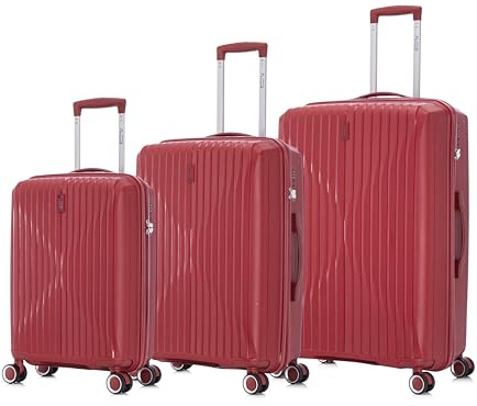 CELIMS - Set di Valigie 3 Pezzi in Polipropilene Rigido | Cabina 55 cm + Media 65 cm + Grande 75 cm | Trolley Resistenti e Leggeri | Lucchetto TSA | 8 Ruote Girevoli 360 | Polipropilene | Rosso