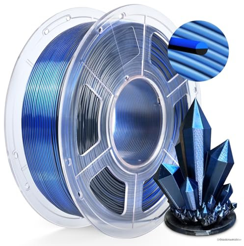 TECBEARS Silk PLA Filament 1.75MM, Dual Color PLA+ Silk Filament 1 kg/Spule, 360° Farbwechsel 3D Drucker Filament, Maßgenauigkeit +/-0.02mm, Seidentexturen Prächtige Farbe Schwarz+Blau