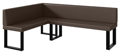 MEBLINI Eckbank für Esszimmer - Küchenbank - Essecke - Sitzecke Küche - ERIC - U-Beine 142x196x87cm Links - Braun Kunstleder
