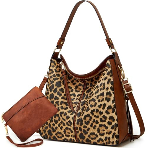 Große trendige Designer-Hobo-Tragetasche für Damen, weiches Leder, Crossbody-Tasche, Geldbörse und Geldbörse, Set in Schwarz / Braun