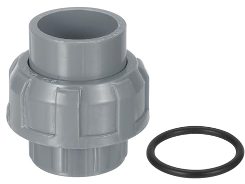 sourcing map PVC Union Pipe Fitting, 1Pcs 1 PVC Slip Union Coupling Adapter with O-Ring, Slip Socket Port Connection for Swimming Pools and Outdoor Plumbing Applications (Grey)