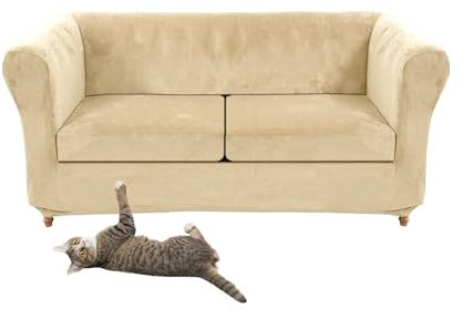 Chesterfield-Sofabezug aus Stretch-Samt, mit Sitzkissenbezug, für geschwungene Sofas, Vintage-Stil, Beige