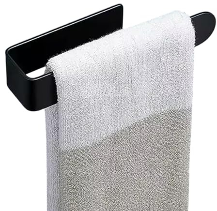 Toallero ahesivo de Acero Inoxidable Negro sin Taladro de 23 cm para Toallas - Instalación Fácil y Adhesiva para Baño y Cocina, Resistente Humedad y Corrosión, Ideal Paredes sin Perforar, Tornillos