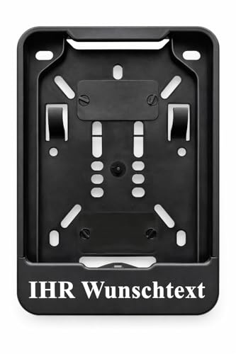 1x Kennzeichenhalter 135 x 110 Schwarz Für Mofa Moped Roller mit Wunschtext Beschriftung Weiß mit UV-Digitaldruck