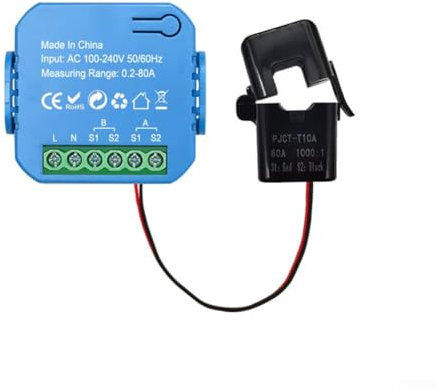 Smart Meter Energie-Monitor, WLAN-Energie-Strom-Spannungs-Monitor, Alarm-Messgerät, 1/2-K mit Klemme für Tuya (1CT)