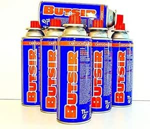 Pack 6 Cartuchos de Gas Butano BUTSIR B-250 – 227 g – Válvula Autosealable – Compatible con Cocinas y Hornillos Portátiles – Camping y Emergencias