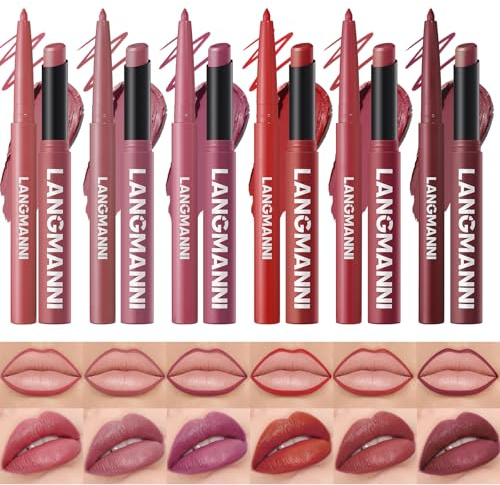 Jolilab 12Pcs Lip Set: 6 Colors Lip Liner+6 Colors Lipstick,Matte/Creamy,Smooth Creamy Texture,Long-Lasting,Bold/Nude Shades for Daily/Party, Vegan,Gift for Makeup Lovers.(Rich - Color Set B)
