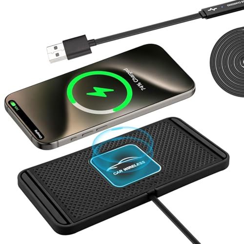 VOBOR Induktive Ladestation Auto, 10W Rutschfestes Kabelloses Auto Ladegerät, Universelles Autoladegerät für Mobiltelefone, Kopfhörer und Geräte, die kabelloses Laden unterstützen (USB 1m)