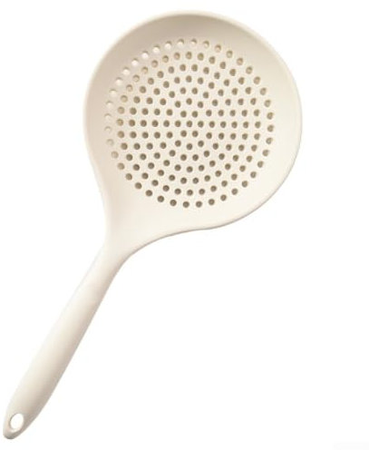 Cuchara de silicona grande resistente al calor con cabezal de malla de 17 cm de ancho, mango de 36,6 cm de largo, cómodo agarre antideslizante para cocinar, colar y drenar (blanco)