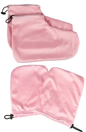 NOLITOY 2 Paar Paraffintherapie Wachsfußüberzug und Handschuhe Satz Isolierende Baumwolle Rosa für Spa Zuhause und Kosmetikstudio