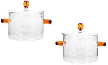 Amosfun 2 Ollas Soperas De Vidrio Tipo Para Fideos Instantáneos Olla Grande Para Cocinar Fideos Con Tapa Ollas Transparentes Con Asas Ollas Para Estofado Domésticas Ollas Para