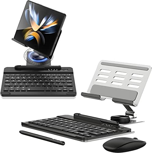 Ensemble clavier et souris Bluetooth sans fil pour Samsung Galaxy Z Fold 7, support de bureau réglable et pliable avec stylet compatible avec Samsung Galaxy Z Fold 7 (Argent)