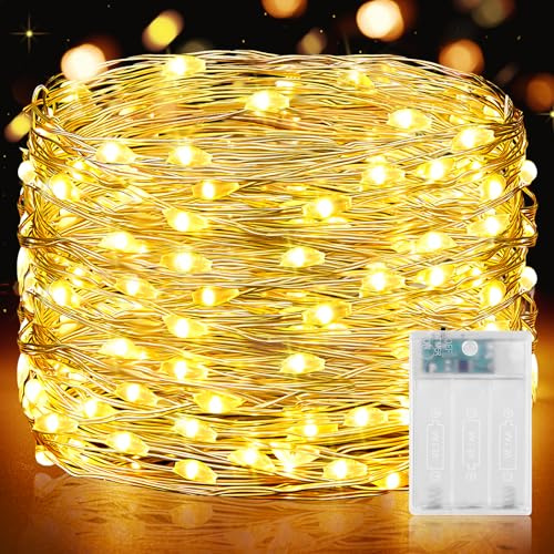 LED Lichterkette mit Batterie Timer, 15M 150LED Wasserdichte Lichterkette Batterie Kupferdraht Lichterketten für Weihnachten Festival Party Hochzeit Kinderzimmer Deko DIY